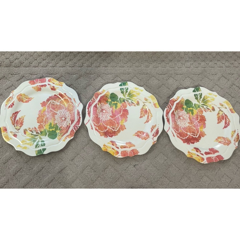 SET OF 3 THRESHOLD FLORAL MELMAC MELAMINE DINNER PLATES 10 3/4" DIAMETER‎